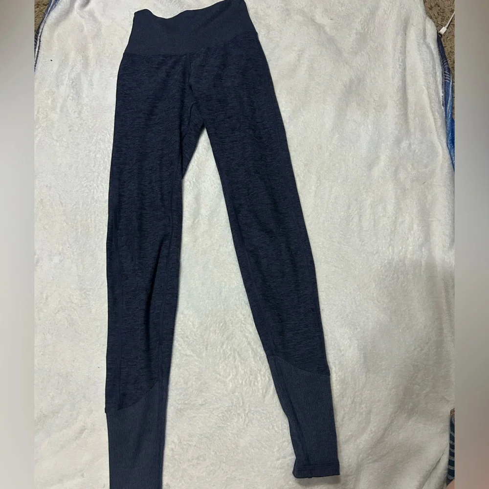 Alo Yoga Pants Leggings High Rise Ribbed Waist Ankles Lounge Sz XXS Blue